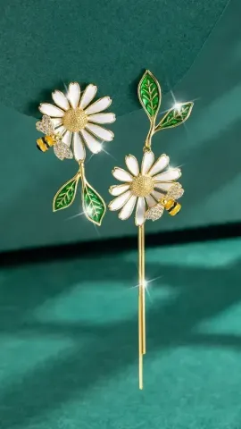 Pendientes colgantes de flor y abejas