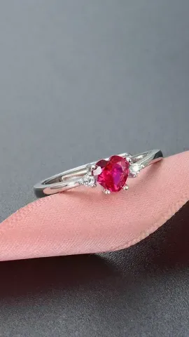 Anillo ajustable con incrustaciones de plata esterlina en forma de corazón s925