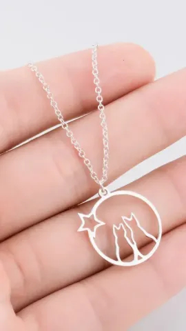 Collar con colgante de gatos chapado en acero inoxidable